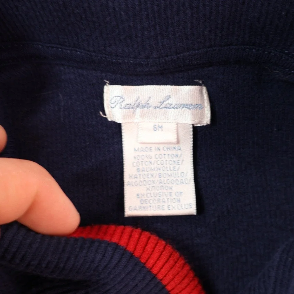 Ralph Lauren Coverall Boys 3-6M Blue Knit Collared Footed One Piece Polo Logo